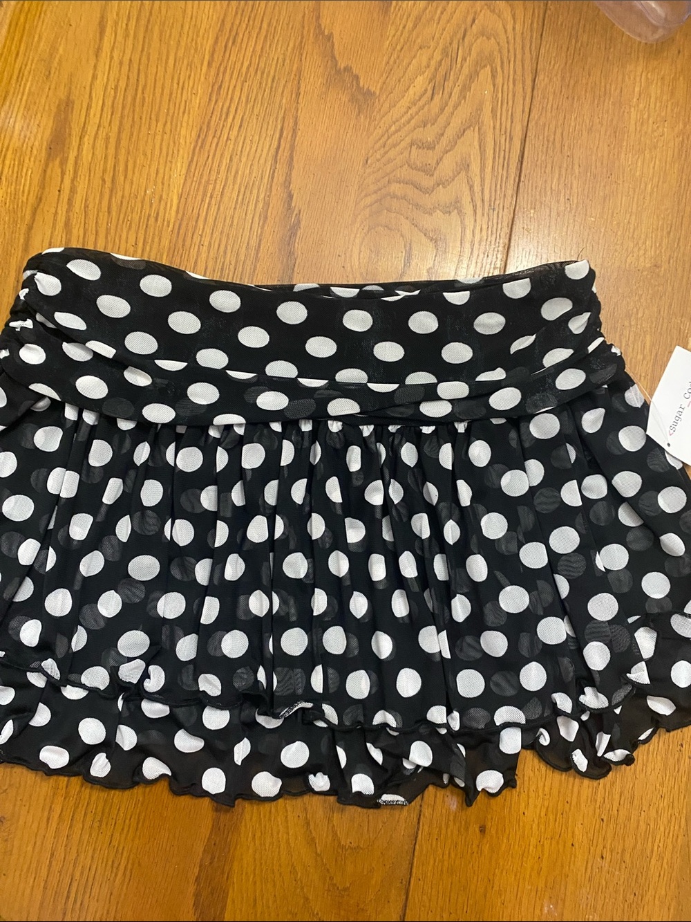Sugar Coded Sheer Black and White Polka Dot Ruffled Tiered Skirt Size XL. NWT